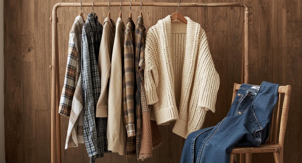 a rack of clothes hanging on a clothes rack