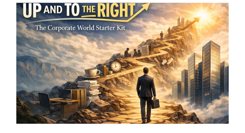 Professional growth metaphor illustrated by upward path and city skyline