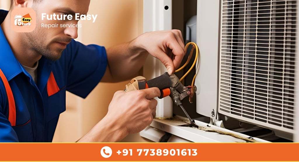 a techniian is fixing a ac