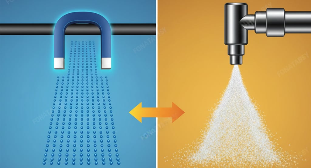 Comparison Diagram: Graphic comparing false "magnetic alignment" claims with real-world high-pressure fuel atomization.