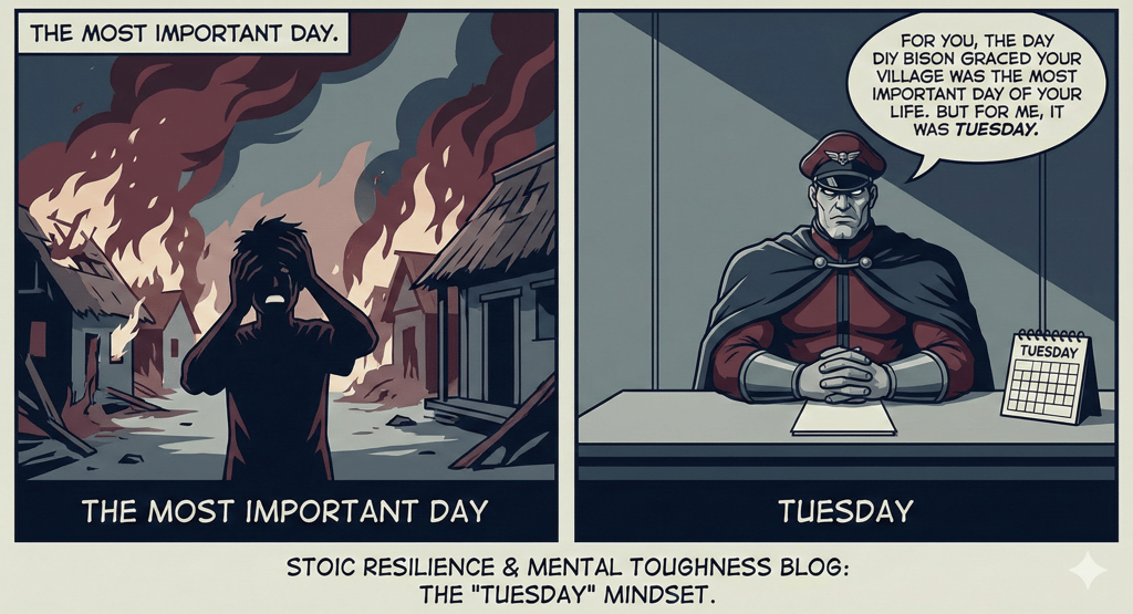 Illustration of M. Bison Street Fighter quote for Stoic resilience and mental toughness blog.