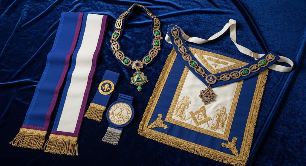 we craft Masonic aprons, sashes, collars, and ceremonial sticks with exquisite embroidery.