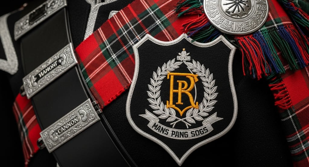 Scottish pipe band uniform with custom embroidery