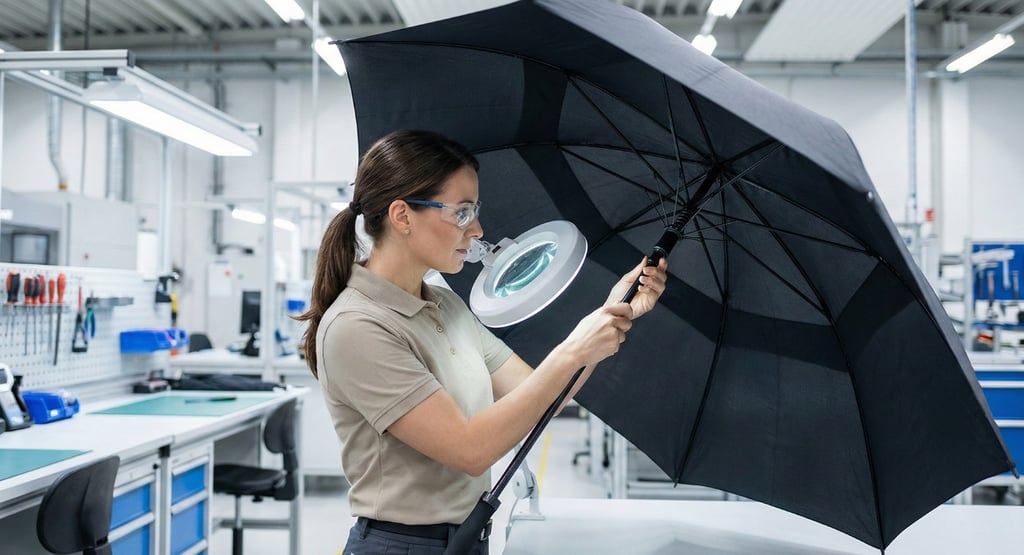 Tim QC Istana Payung sedang melakukan inspeksi detail sebelum dikirim kepada customer