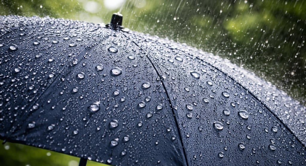 Butiran air di permukaan payung tanpa meresap ke kain