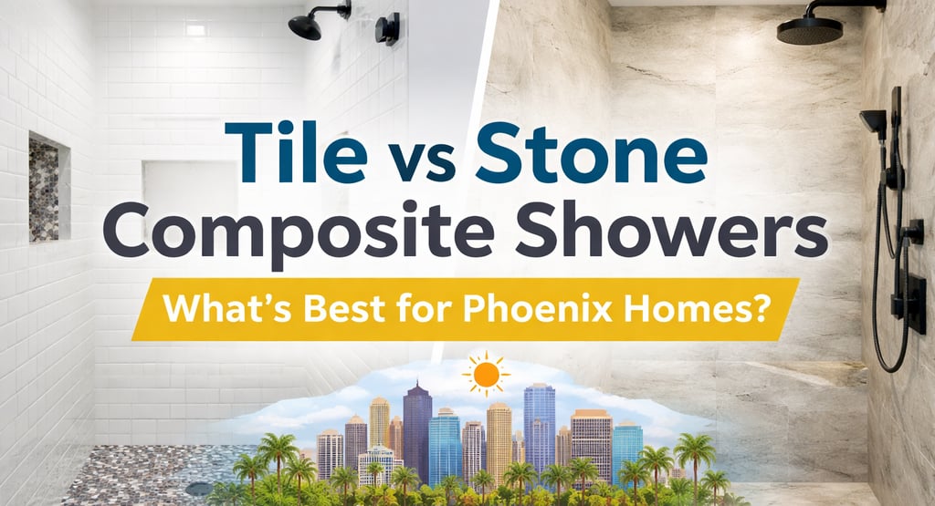 Comparison of tile vs stone composite shower walls for Phoenix home bathroom remodeling