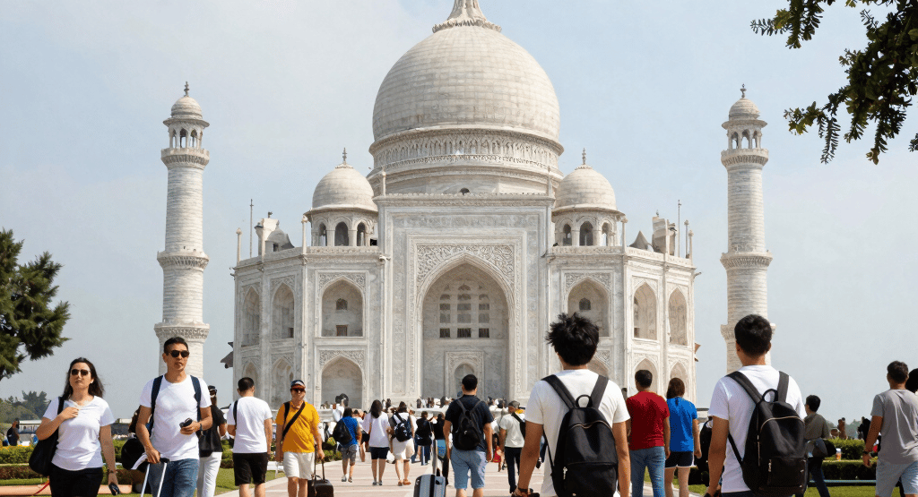 A vibrant sunrise over a serene beach with gentle waves.