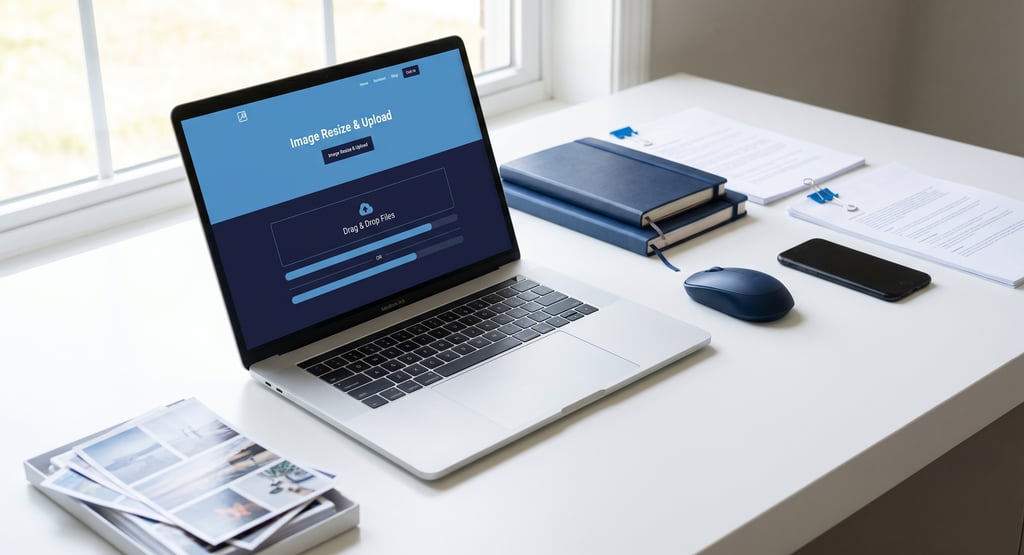 Person resizing images for website upload on a laptop before publishing online