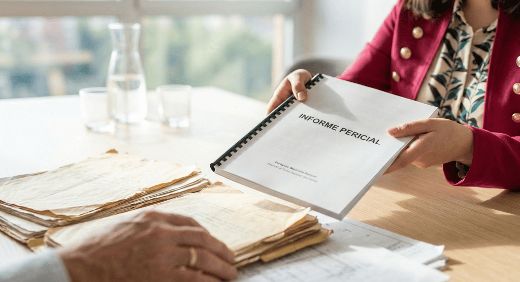 Entrega de informe pericial histórico para desbloquear expedientes en el Registro de la Propiedad.