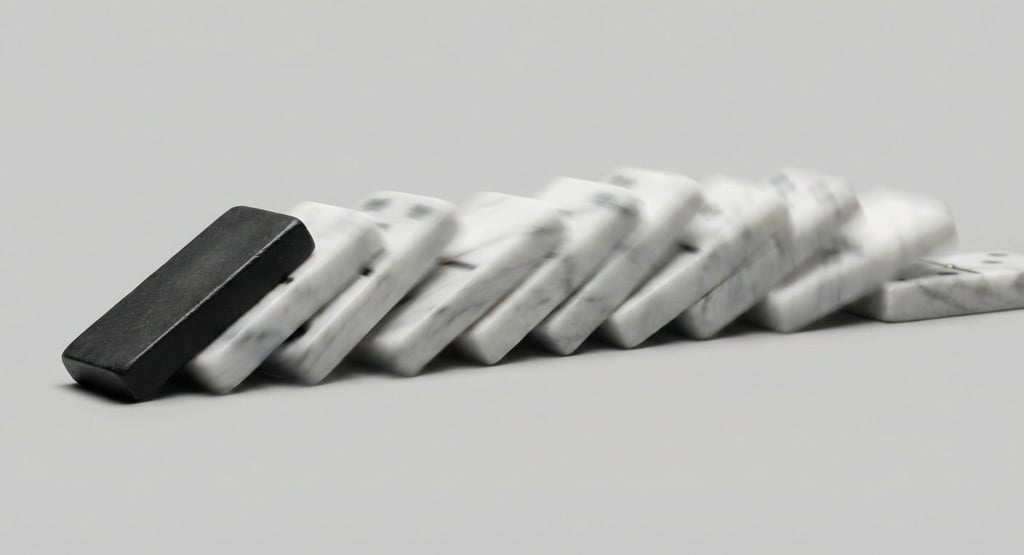 a row of domino pieces falling