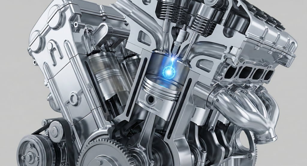 a close up of a mechanic engine with a blue light