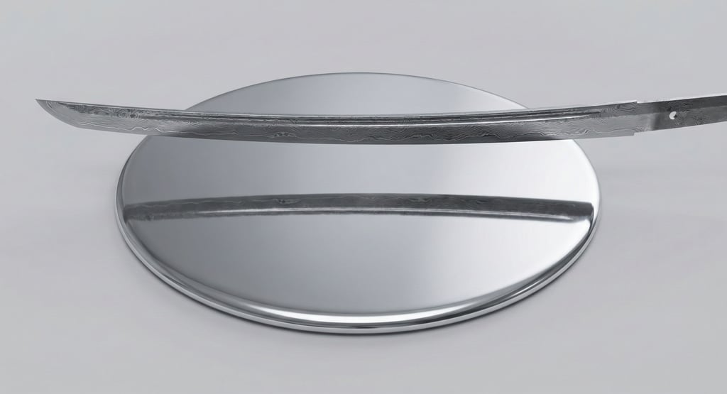 a samurai sword over a silver plate