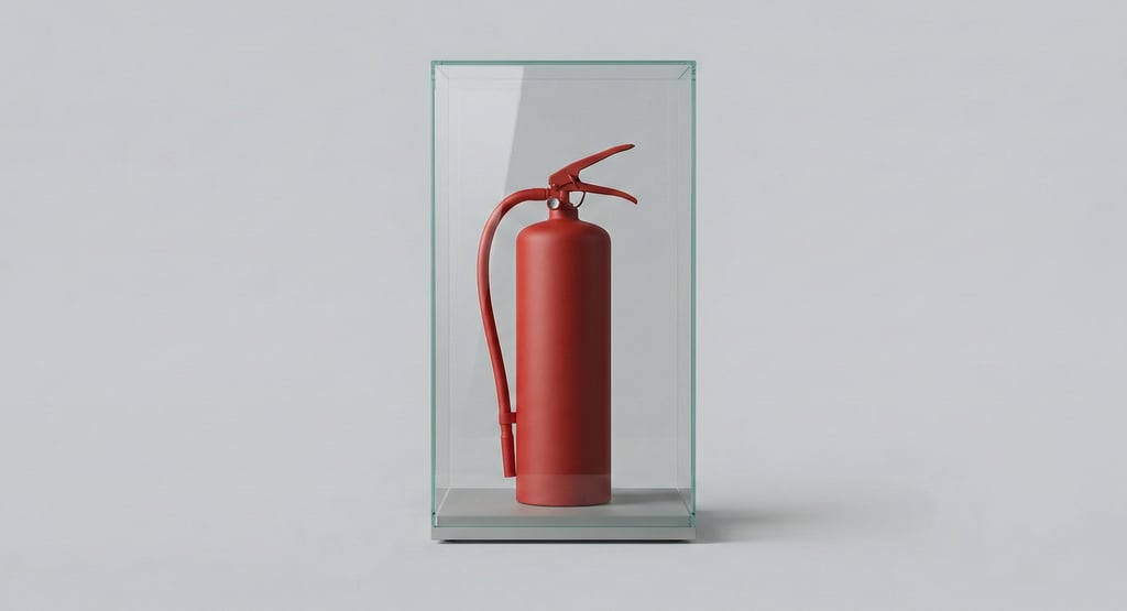 a red fire extinguise in a glass case