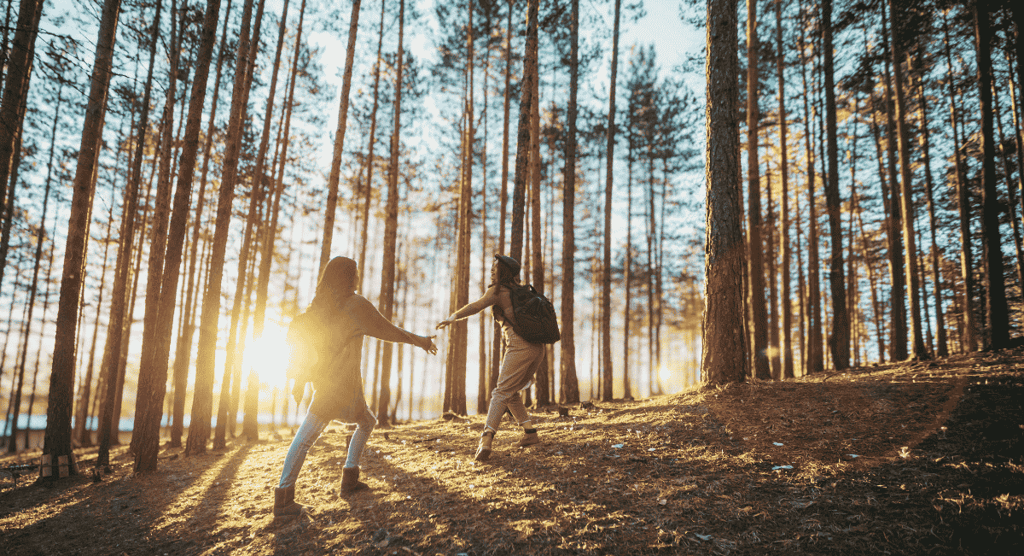 two people enjoying forest walk