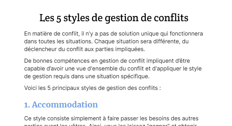 Les 5 styles de gestion des conflits pdf