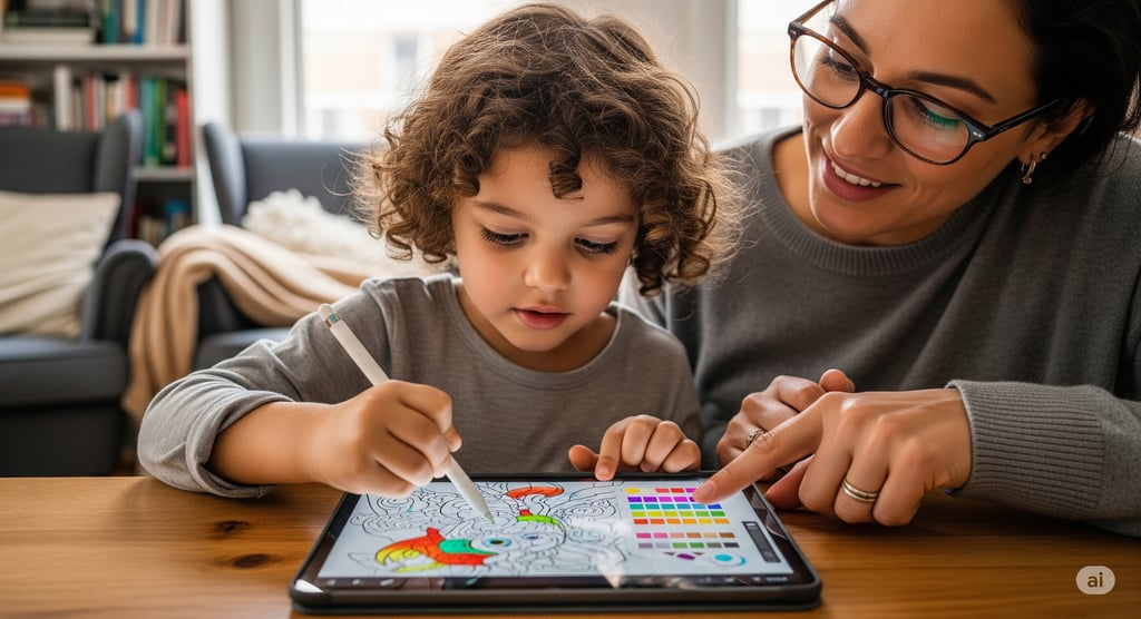 ank yang sedang mewarnai di tablet bersama