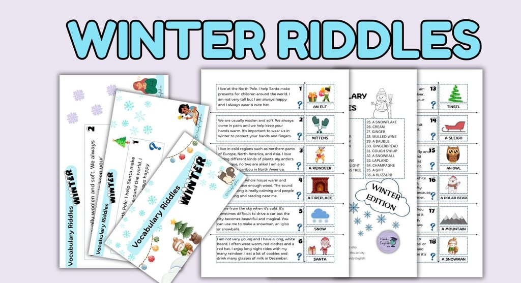 WINTER Christmas Vocabulary Riddles for reading comprehension and spelling