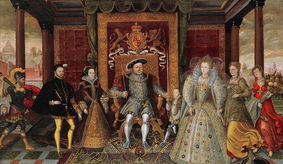 Painted entitled An Allegory of the Tudor Succession - The Family of Henry VIII
