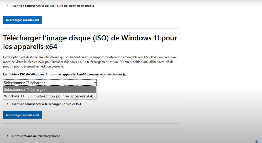 Téléchargement de l'image ISO officielle de Windows 11 depuis le site de Microsoft