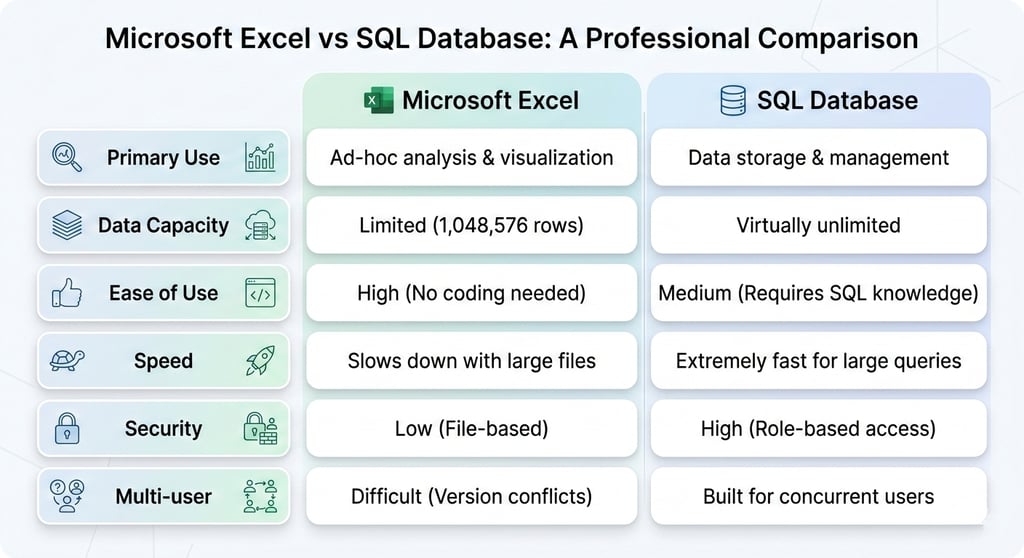 Excel vs SQL Comparison Table