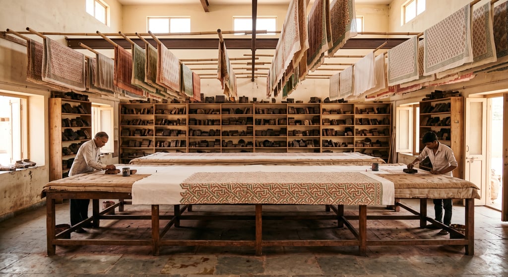 Jaipur block printing workshop — artisan textile production for global private label fashion brands at Ashanari India