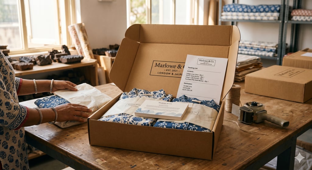 Clothing manufacturer India shipping to UK — private label garment export packaging from Jaipur to British fashion brand