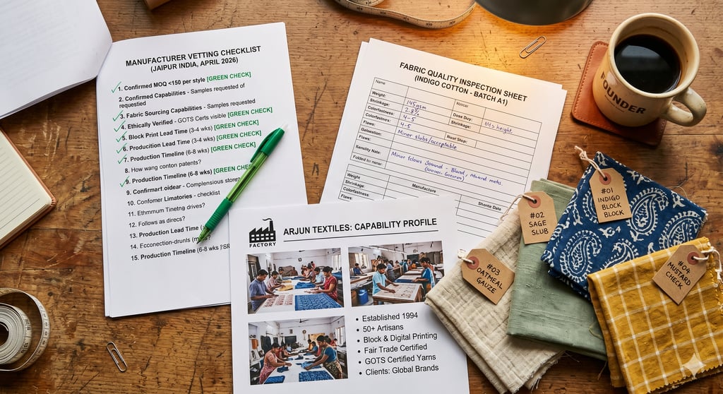 Clothing manufacturer vetting checklist — due diligence questions and pre-production samples for fashion startup founders
