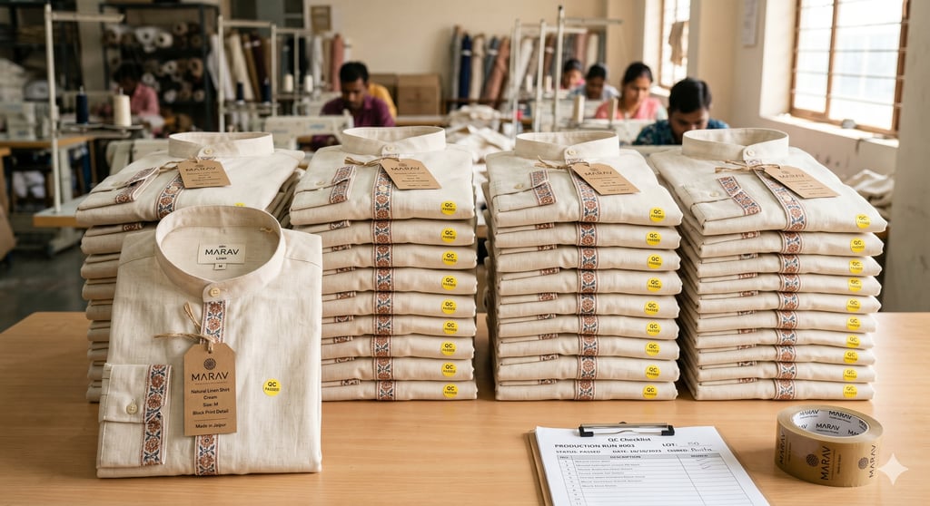 Low MOQ clothing production — 50 unit private label garment run at Ashanari Jaipur India without MOQ negotiation