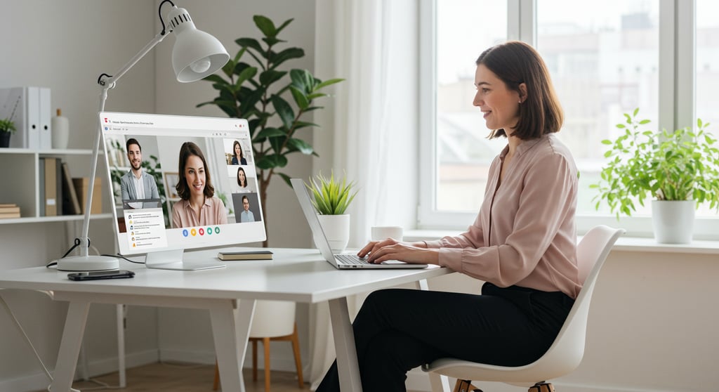 a professional engaging in a virtual interview during a career fair.