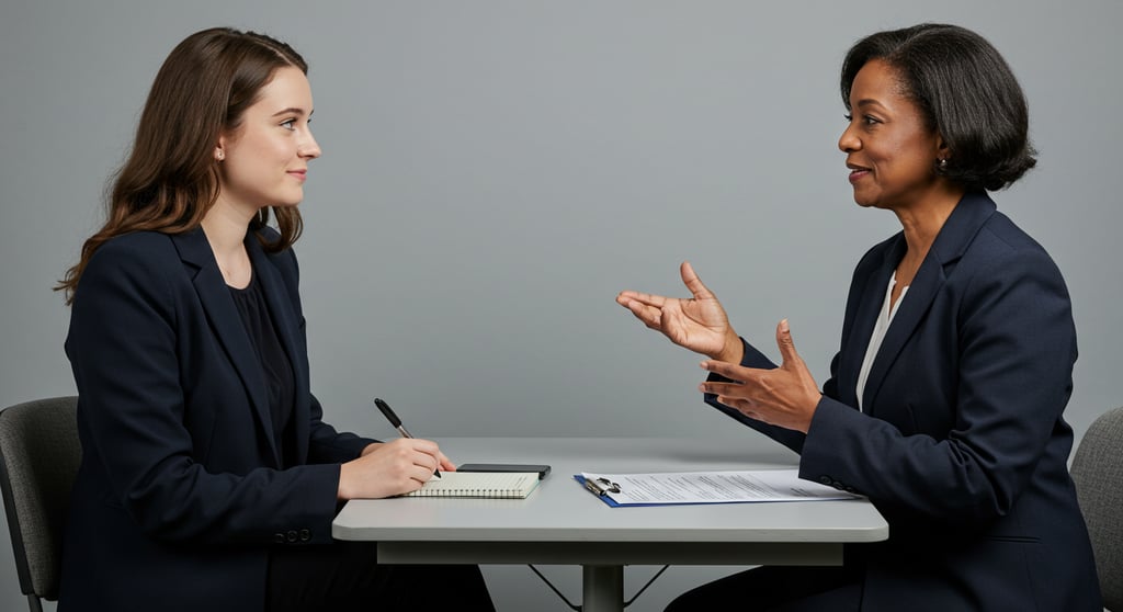 Person receiving feedback in a mock interview setting with a professional coach.