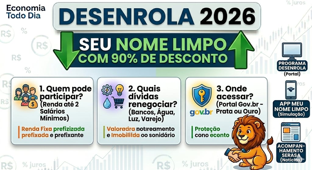Como limpar nome Desenrola 2026 descontos dívidas bancos varejo água luz