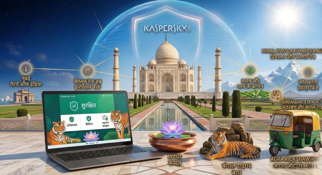 आगरा में ताजमहल के सामने छत पर कैसपर्सकी इंडिया डैशबोर्ड (कैसपर्सकी लैब - संयुक्त राष्ट्रीय ) के , बंगाल और कमल का फूल। 