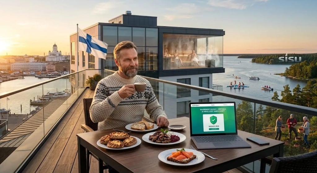 Kaspersky Suomi -suojaus Helsingin terassilla: karjalanpiirakoita, poroa, sauna ja näkymä tuomiokirkolle