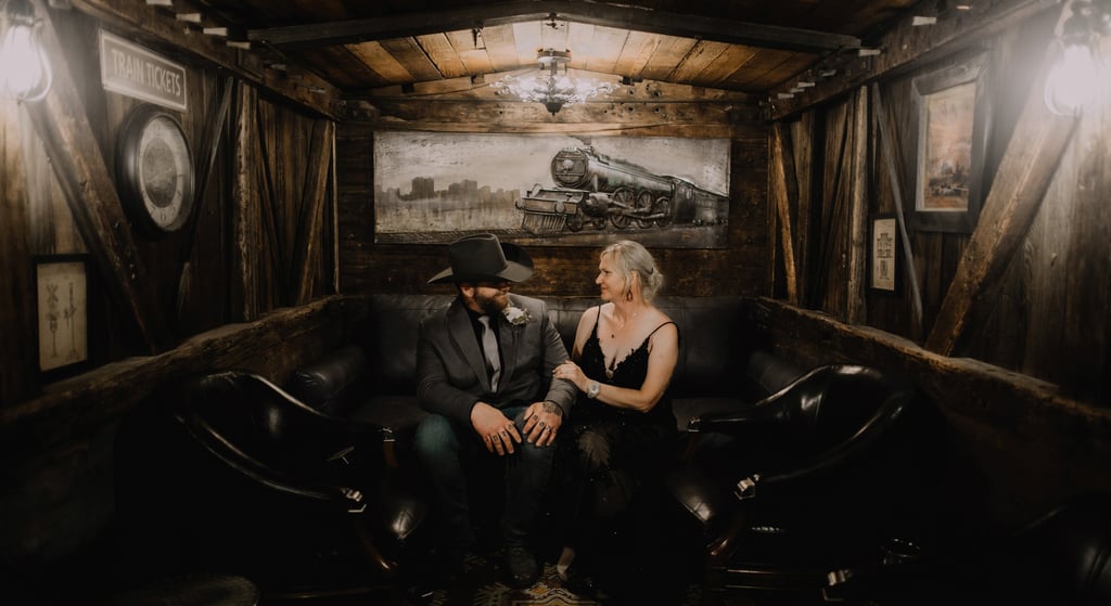 Newly Married Couple in Train Car