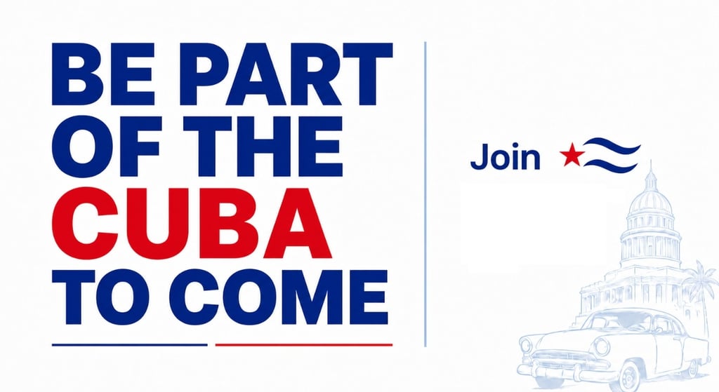 Be part of the Cuba to come graphic with a classic car and Havana capitol building illustration.
