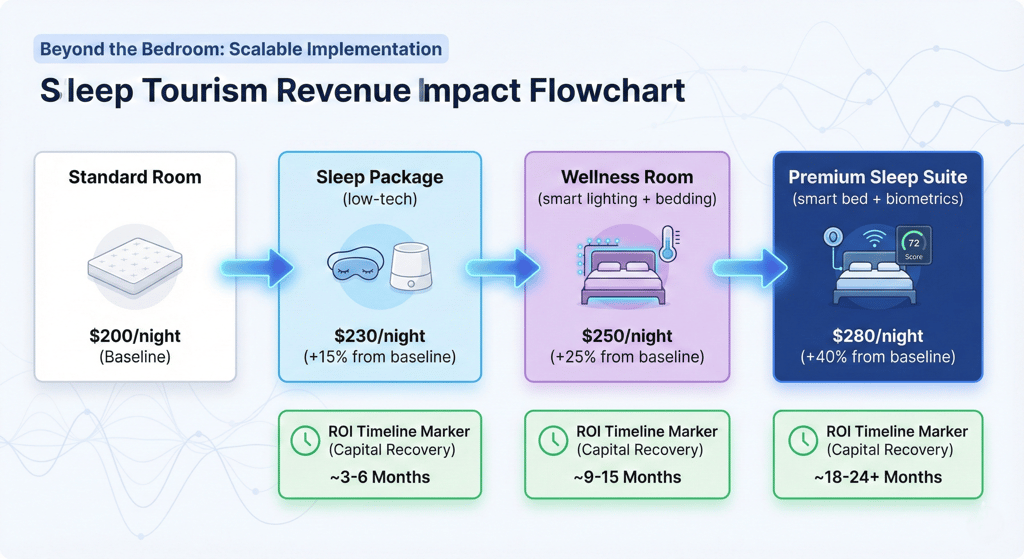 Sleep tourism revenue progression chart showing ADR increases from standard rooms to premium sleep