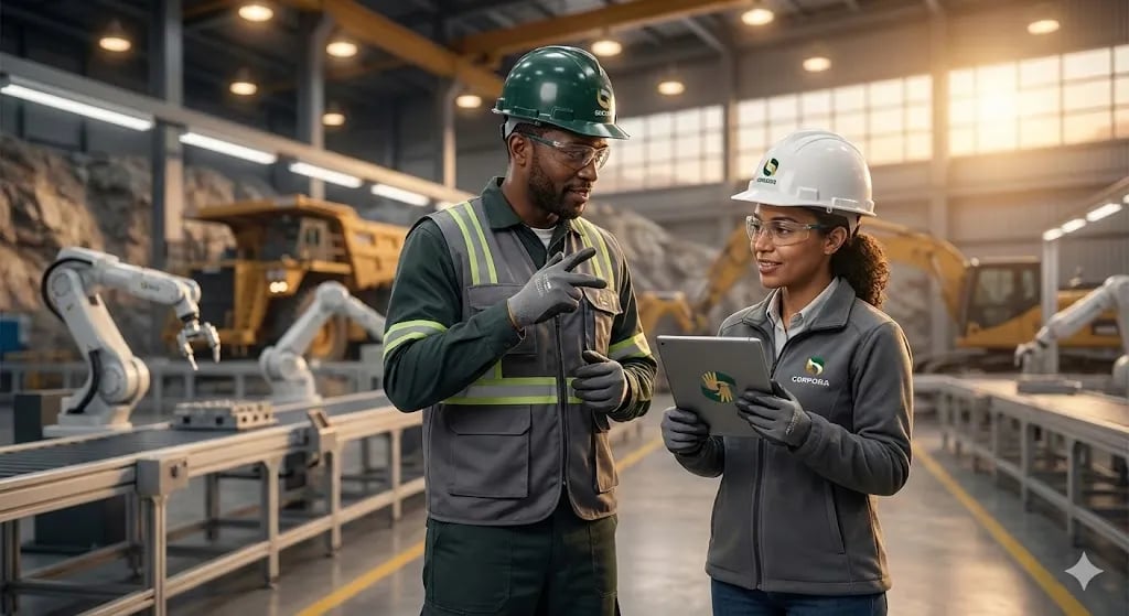 Supervisor industrial e engenheira se comunicCurso de libras para empresas focado em segurança do trabalho.