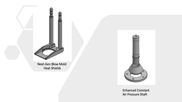 Blow Mold Heat Shields and Constant Air Pressure Shaft