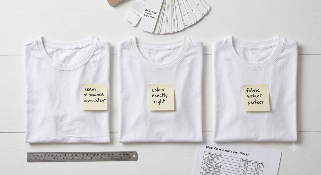 Comparing garment samples from three manufacturers in India — quality evaluation for UK and Australian fashion brand sourcing