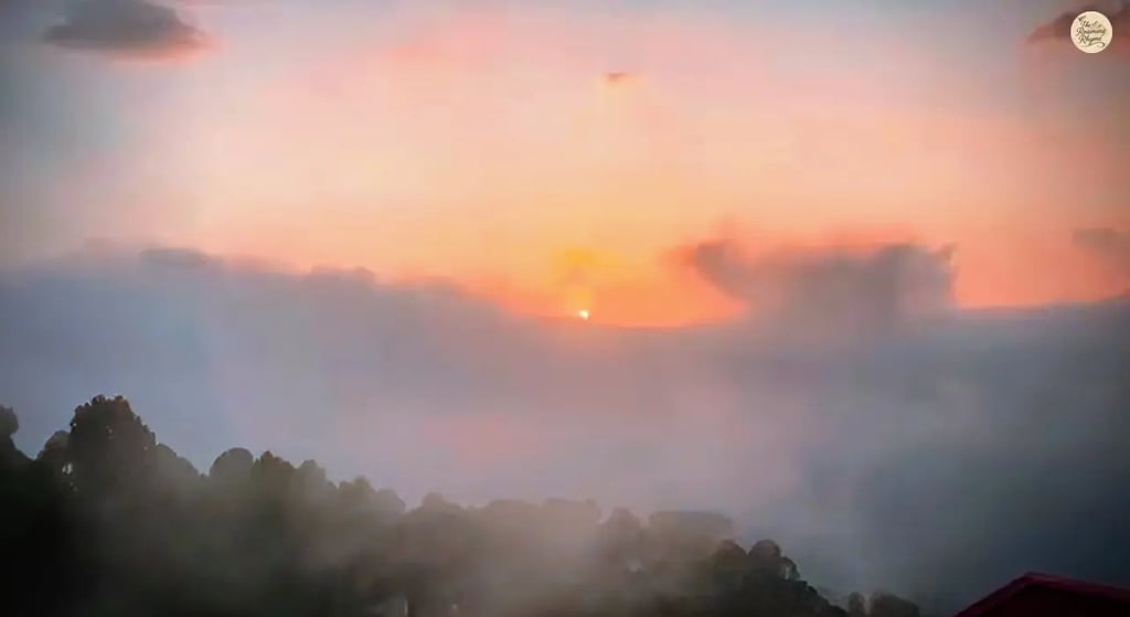Golden evening sky over Naddi village, Mcleod Ganj, Dharamshala, Himachal Pradesh.