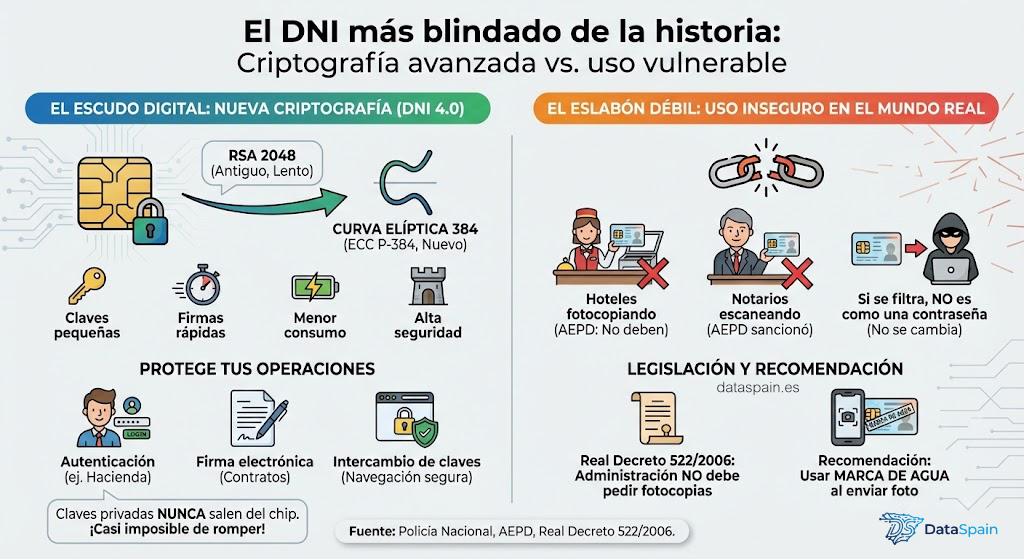 Infografía del DNI 4.0 con Criptografía de Curva Elíptica y el riesgo de las fotocopias