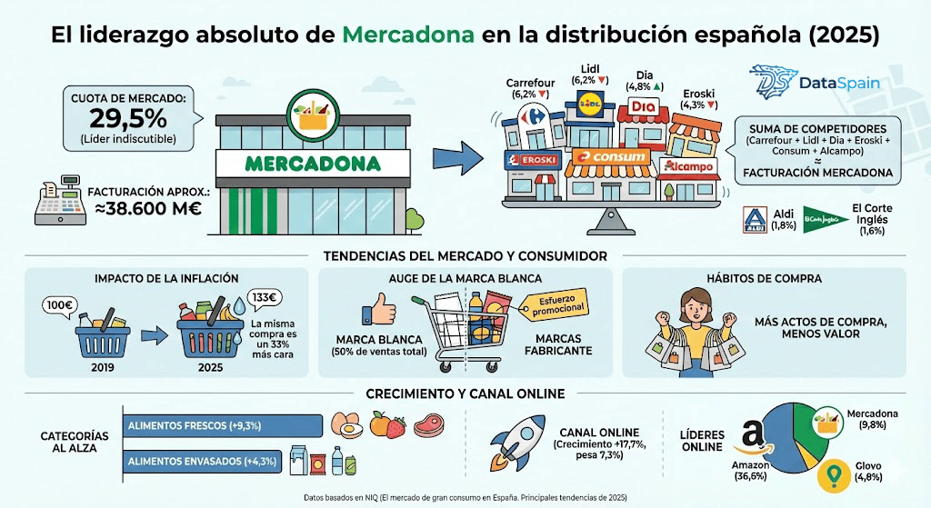Infografía del liderazgo de Mercadona en España
