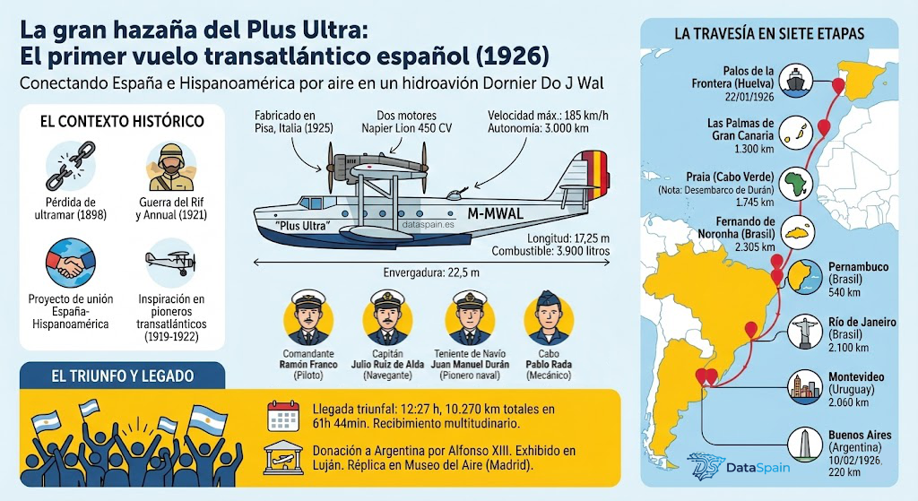 Infografía del Vuelo del Plus Ultra (1926): 100 años del Primer Puente Aéreo Transatlántico