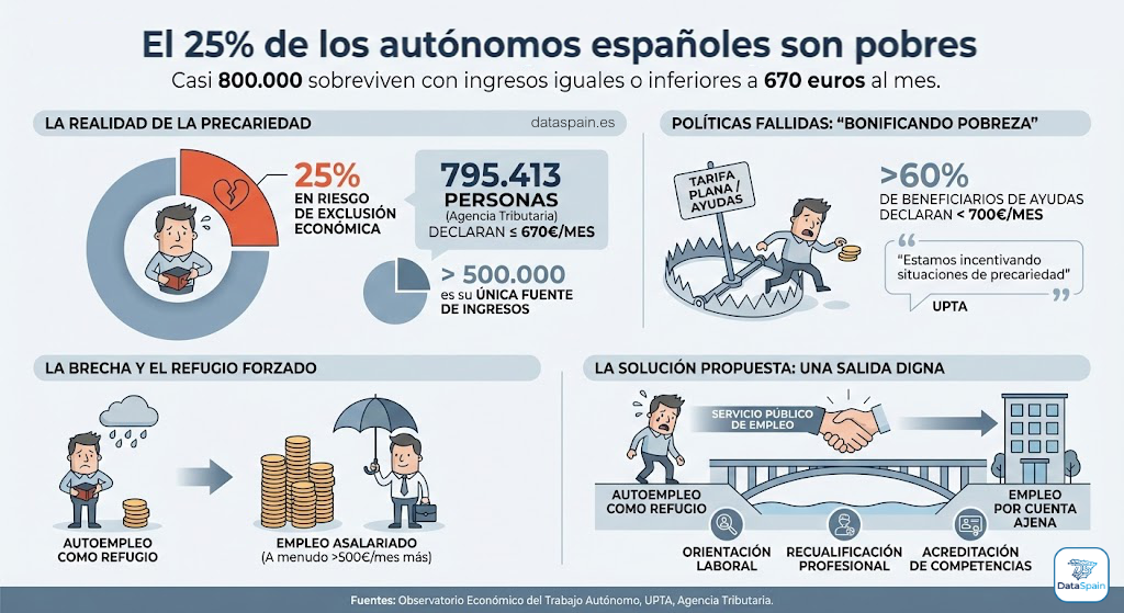 Infografía sobre el 25% de los autónomos en España que son pobres