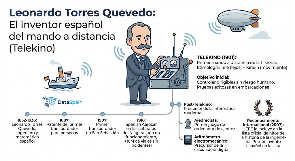 Infografía de Leonardo Torres Quevedo, inventor del mando a distancia