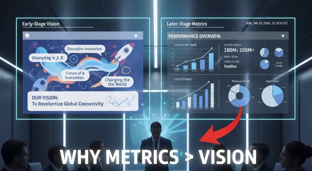 Why Later-Stage Decks Prioritize Metrics Over Vision