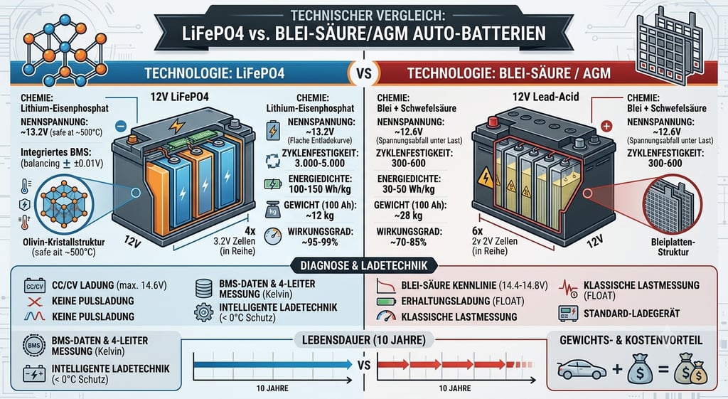 technischer vergleich lifepo4 vs blei säure batterie auto