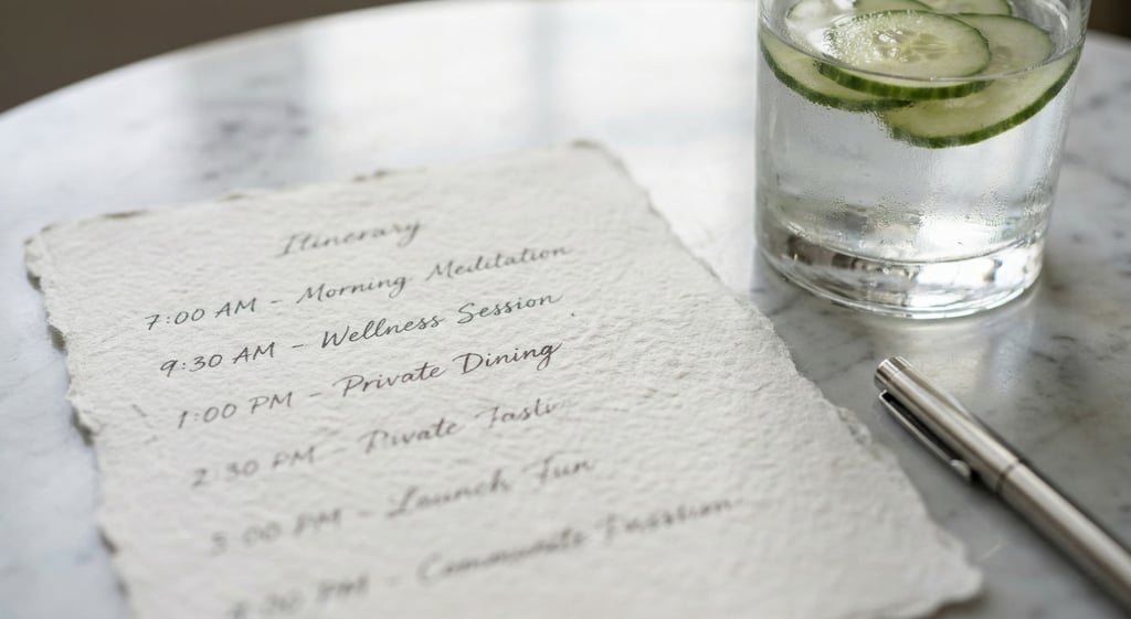 Detailed retreat itinerary highlighting the operational logistics of wellness group planning.