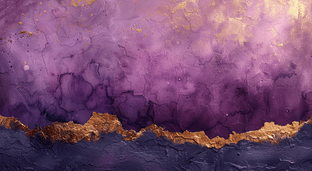 Close-up purple and gold watercolor texture with crackled patterns