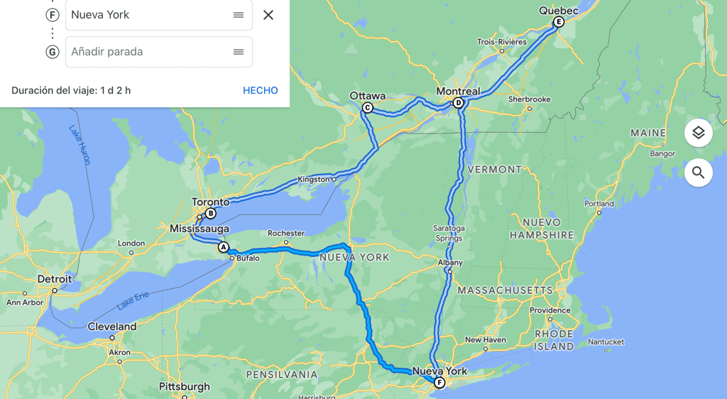 Itinerario de roadtrip por Nueva York y Canadá 